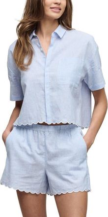 Barefoot Dreams Linen & Cotton Pajamas Shirt in Lakeside Stripe at Nordstrom, Size X-Large