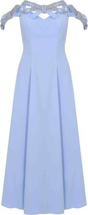 Tarik Ediz Dress In Crepe With Blue Aura Rhinestones