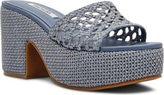 Steve Madden Torch Platform Slide Sandal in Blue Raffia at Nordstrom, Size 7.5