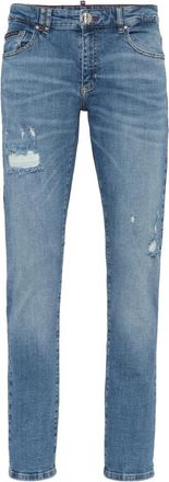 Philipp Plein Destroyed Super Straight Cut Jeans - Heren - Slim Fit Jeans - Blauw - W32 - Katoen - Jeans