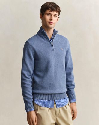 GANT Mens Half Zip Jumper in Dark Grey Cotton - Size X-Large