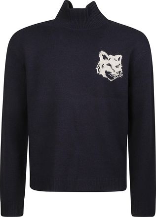 Maison Kitsun&eacute; Fox Head Intarsia Wool Turtleneck Sweater