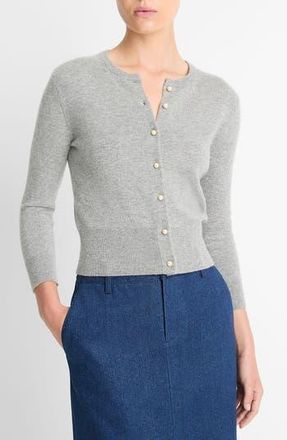 Vince Imitation Pearl Button Wool & Cashmere Blend Cardigan in Heather Grey at Nordstrom Rack, Size X-Small