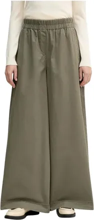 Benetton Broek met elastische tailleband en wijde pijpen - Dames - Broeken - Groen - Maat: XS Katoen