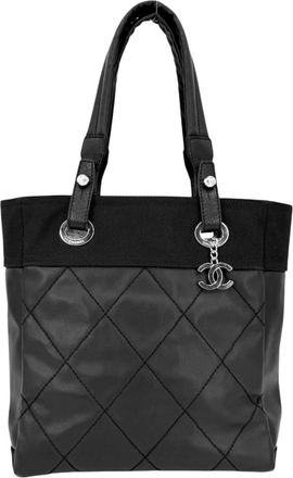 Chanel Black Pvc Coated Canvas Leather Handbag Tote Bag (Pre-Owned)