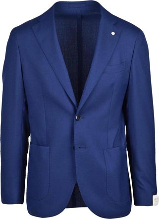 L.B.M. 1911 Unlined Royal Blue Wool Blazer With Rounded Design