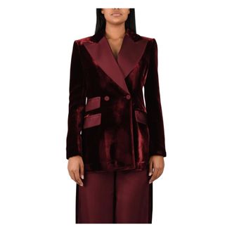 Simona Corsellini Double-breasted fluwelen blazer met puntrevers - Dames - Jassen - Rood - Maat: L Zijde
