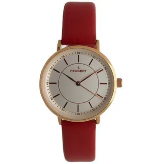 Peugeot Modern Round Calfskin Leather Watch- 30MM in Red at Nordstrom