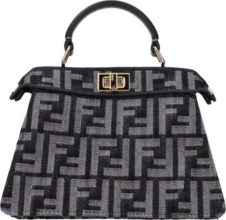 Fendi Damens Peekaboo Handtaschen Schwarz/Dunkelblauer Stoff