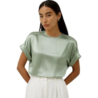 LilySilk Contemporary Oversized Silk Top in Pale Turquoise at Nordstrom, Size X-Small