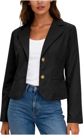 Generic Womens Blazer Suit Casual Long Sleeve Button Elegant Cropped Jackets Solid Lightweight Business Office Work Formal Outfits Ladies Jackets Black XL