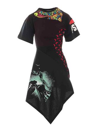 Marine Serre black asymmetrical knee length dress