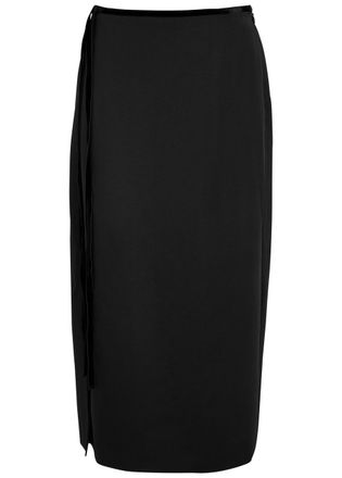 Vince Velvet-trimmed Crepe Midi Skirt - Black - 12 (UK16 / XL)