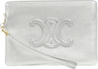 Celine Pre-owned Clutches, male, Gray, Size: ONE SIZE Pre-owned Small Pouch with Strap (Calf Pouch)