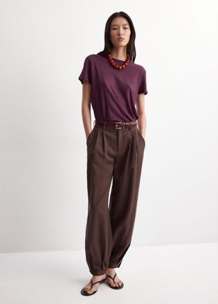 Mango Maglietta lino maniche corte vino - Donna - XXS - MANGO