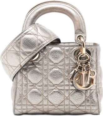 Dior Pre-owned Dior Mini Metallic Calfskin Cannage Supple Lady Dior 02-MA-0127