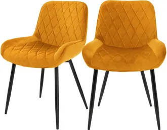 ML Design 2x Sillas De Comedor Ocre Estilo Retro Asiento Tapizado Aspecto De Terciopelo Patas De Metal Negras Con Respaldo Y Apoyabrazos Sill&oacute;n Para Sal&oacute;n Ofici