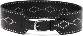 Isabel Marant Stud Embellished Zwart Leren Riem - Dames - Riemen - Zwart - 95 CM - Leer - Accessoires