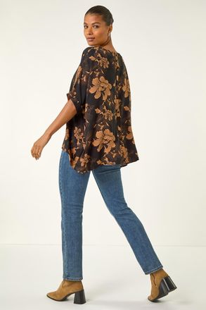 Roman Floral Buttoned Back Top