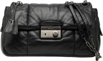 Prada Pre-owned Nappa Bomber Leren Schoudertas met Ketting - Dames - Vintage Schoudertas - Zwart - ONE Size - Leer - Vintage