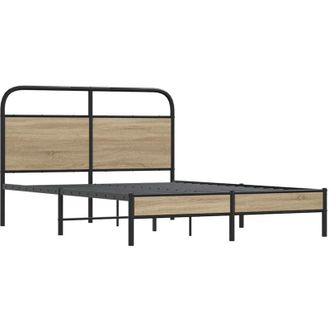vidaXL Bed Frame Without Mattress 140x200 cm Smoked Oak Engineered Wood Vidaxl