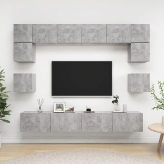vidaXL Vidaxl - Set Muebles De Sal&oacute;n Tv 8 Pzas Madera Ingenier&iacute;a Gris Hormig&oacute;n