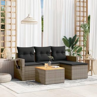 vidaXL Juego De Sof&aacute;s Jard&iacute;n Con Cojines 5 Pzas Rat&aacute;n Sint&eacute;tico Gris Vidaxl
