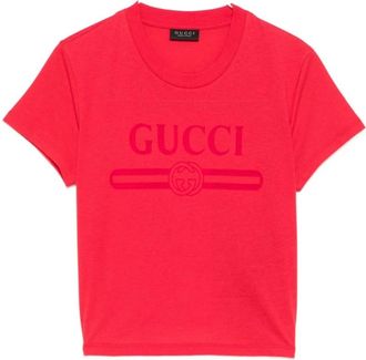 Gucci Katoenen jersey T-shirt met print - Dames - T-shirts - Rood - L - Katoen - Tops