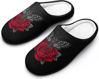 Generic Gothic Moth Skull Rose Mens Slippers Comfortable And Non-slip Cotton Slipper Shoe for House