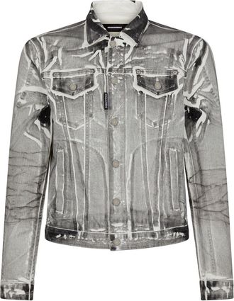 Dsquared2 cracked-effect denim jacket - men - Spandex/Elastane/Cotton/Cotton - 54 - Grey