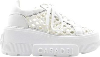 Casadei Witte geweven sneakers met stro-effect - Dames - Sneakers - Wit - 40 EU - Leer - Schoenen