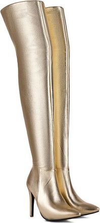 Generic Gold,5.5 UK,Womens Pointed Toe Over The Knee Thigh High Boots Stiletto High Heel Patent Leather PU Side Zipper Fall Boots Dress Shoes for Wedding Part