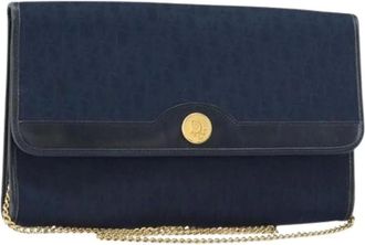 Dior Pre-owned Clutches, female, Blue, Size: ONE SIZE Pre-owned Vintage Trotter Canvas Shoulder Bag