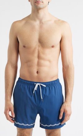 MAVRANS Blue Waves Embroidered Swim Trunks at Nordstrom, Size Xx-Large