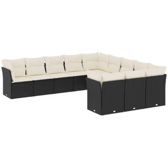 vidaXL Set De Sof&aacute;s De Jard&iacute;n 11 Pzas Y Cojines Rat&aacute;n Sint&eacute;tico Negro Vidaxl