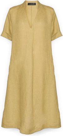 Elena Miro Linnen jurk met V-hals - Dames - Casual kleedjes - Groen - XL - Linnen - Kleedjes