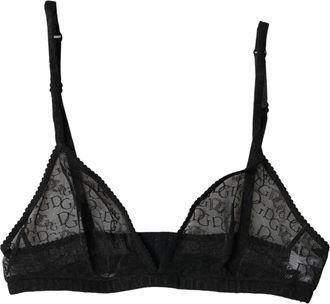 Dolce & Gabbana Black Logo Mania Sheer Soft Cup Bra Womens Underwear