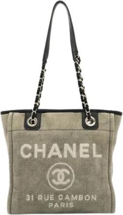 Chanel Pre-owned Deauville Canvas Leather Tote Bag - Dames - Vintage Shopper - Grijs - ONE Size - Leer - Vintage