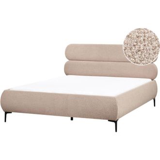 Beliani Cama con somier minimalista de bouclé cabecero patas de metal negro dormitorio 160 x 200 cm gris pardo Lessay