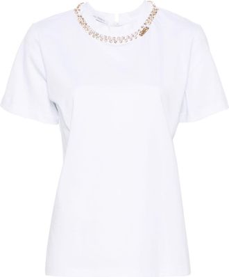 Alberta Ferretti crystal-embellished cotton T-shirt - women - Cotton - S - White