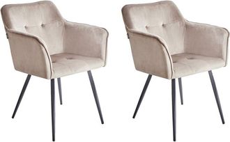 Beliani Conjunto De 2 Sillas De Comedor De Terciopelo Gris Pardo Negro Reposabrazos Jasmin