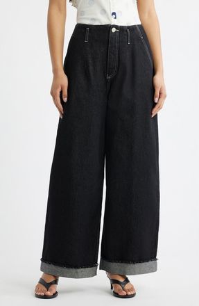 Damson Madder Pascal Loose Fit Raw Hem Jeans in Black at Nordstrom, Size 25