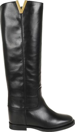Via Roma 15 Knee-High Black Calfskin Boots