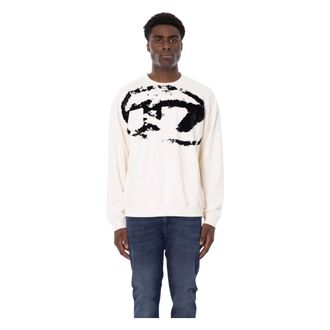 Diesel Sweatshirts, male, White, Size: S S-Boxt Flocked Oval D Sweatshirt