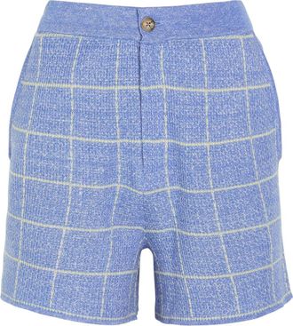 Guest In Residence Plaid Cashmere and Linen-blend Shorts - Light Blue - S (UK8-10 / S)