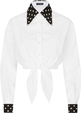 Dolce & Gabbana polka-dot print cropped shirt - women - Cotton - 44 - White