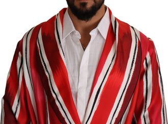 Dolce & Gabbana Red White Striped Silk Mens Night Gown Robe Clothing