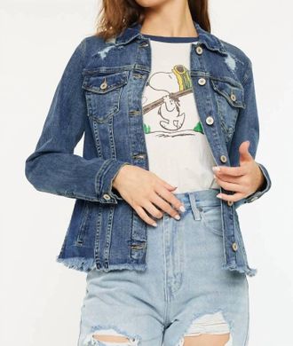 Kancan Fray Hem Denim Jacket In Dark Wash
