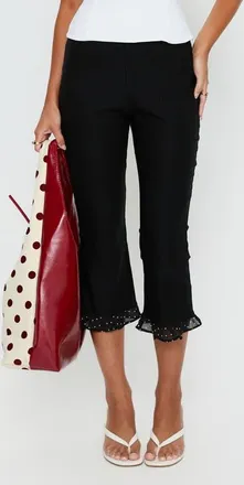 Princess Polly Darsie Frill Capri Pants in Black Polka Dot at Nordstrom, Size 12