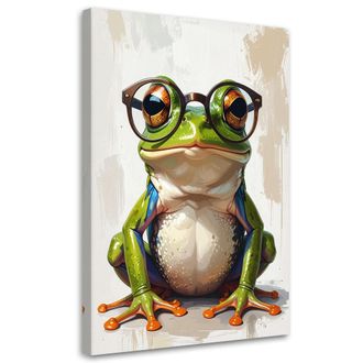 Feeby Cuadro Sobre Lienzo, Rana Verde Con Gafas Sobre Fondo Beige, 70x100